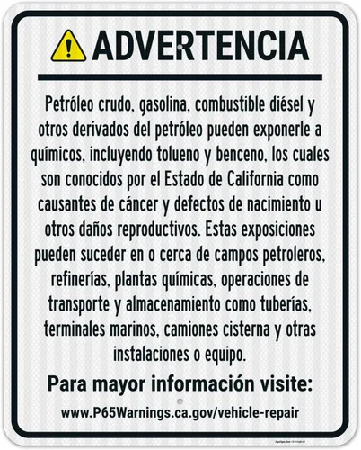 Vista 14 de Señal español de advertencia para petróleo crudo, gasolina, combustible diésel, otros productos petrolíferos, 10 x 7 pulgadas, aluminio 040 libre