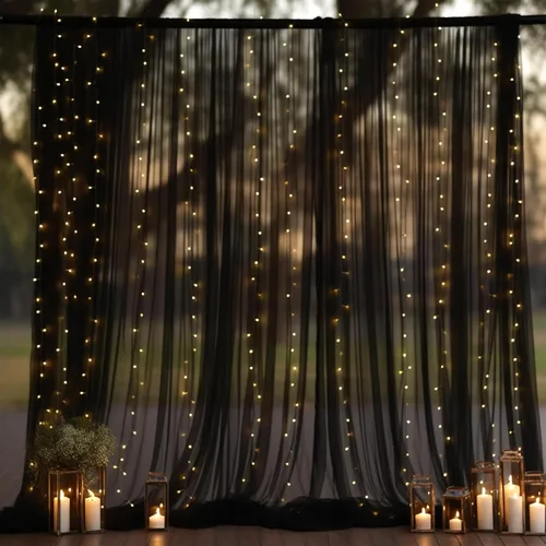 Vista 35 de Cortina de telón de fondo de tul azul bebé de 10 x 8 pies con cadena de luces para fiestas, cortinas de fondo transparentes para bodas, baby shower