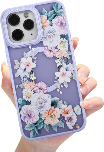 Vista 45 de Compatible con el teléfono 13 Pro - Funda magnética mate translúcida, de lujo, a prueba de golpes, magnética y con bonito patrón de flores, carcasa