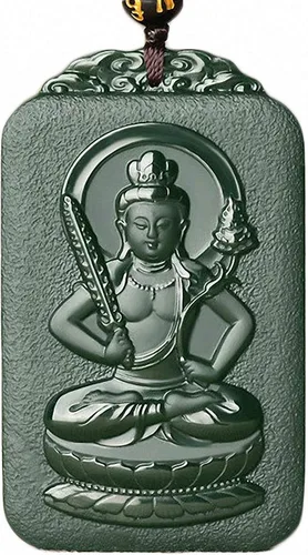 Vista 8 de China Natural Hetian Green Jade Nefrita tallado Zodiaco Protector Deidad Colgante Amuleto