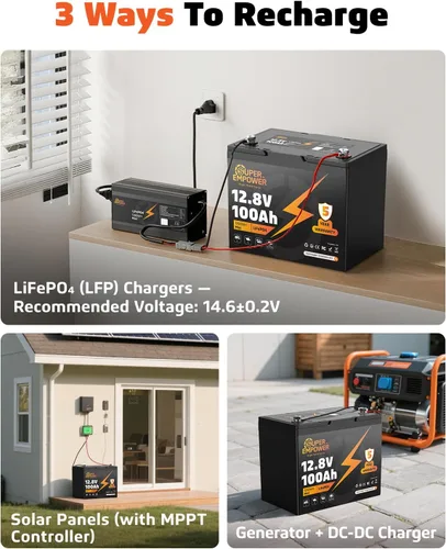 Vista 6 de Batería LiFePO4 de 12 V 100 Ah, ciclo profundo del grupo 24 para vehículos