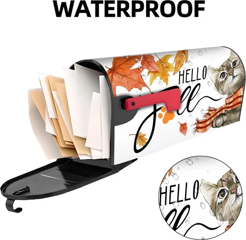 Vista 3 de Funda para buzón de otoño de 21 x 18 pulgadas, fundas para buzón de texto "Hello Fall", diseño de otoño de cosecha de Acción de Gracias, magnéticas