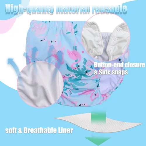 Vista 3 de Pañales de natación reutilizables para bebés recién nacidos, lavables, unisex, pañales de natación para bebés, flamingote, 3-6 meses