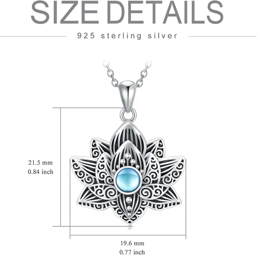 Vista 4 de YAFEINI Buddha Lotus Necklace Sterling Silver Moonstone Lotus Flower Pendant Yoga Spiritual Jewelry Gifts for Women