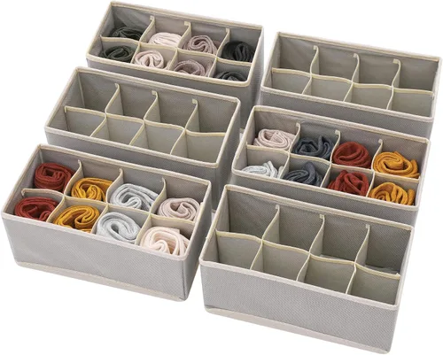 Vista 9 de DIOMMELL Paquete de 6 cajas de almacenamiento de tela plegables para armario, aparador, cajón, cestas de tela, contenedores divisores para ropa, Gris