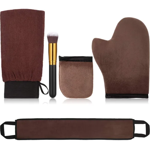 Vista 10 de Boao Kit de 5 aplicadores de manopla autobronceadora, incluye guante de bronceado, guante exfoliante, mini guante facial, aplicador de loción