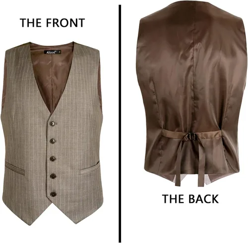 Vista 4 de Alizeal Chaleco de traje de negocios a rayas para hombre, vestido formal, chaleco de esmoquin