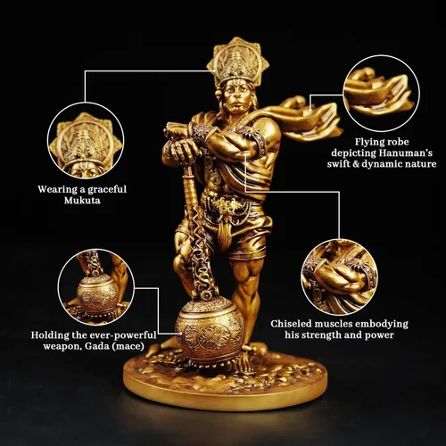 Vista 4 de Artarium Gran estatua de Hanuman Bahubali de 7.5 pulgadas, ídolo de Lord Hanuman, Bajrang Bali Murti, polvo de mármol y resina hindú figura de Dios