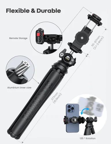 Vista 5 de Trípode Lamicall para Cámara - Trípode Flexible 3 en 1 para iPhone con Control Remoto Inalámbrico - Soporte de Trípode para iPhone para Grabación