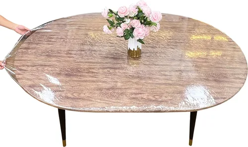 Vista 8 de LIBERECOO Mantel de vinilo transparente pequeño redondo ajustado para mesas de 22-26" de diámetro - Cubierta de mesa resistente elastizada
