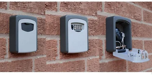 Vista 5 de Caja de bloqueo de llaves con combinación de 4 dígitos configurables para montar en la pared, hecha de acero resistente a la intemperie