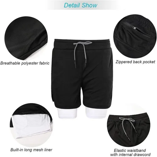 Vista 4 de Surenow - Pantalones cortos de correr para hombre, pantalones cortos 2 en 1 para entrenamiento, de 7 pulgadas, para yoga, deportes al aire libre