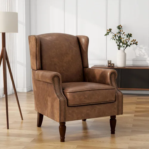 Vista 15 de High Back Accent Chair, Fabric Upholstered Armchair Wingback Chair for Living Room, Comfy Bedroom Reading Seat with Solid Wood Legs, Beige