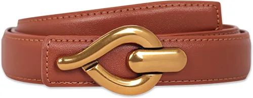 Vista 246 de Cinturón de cuero clásico con hebilla de metal para mujer con vestido de jeans