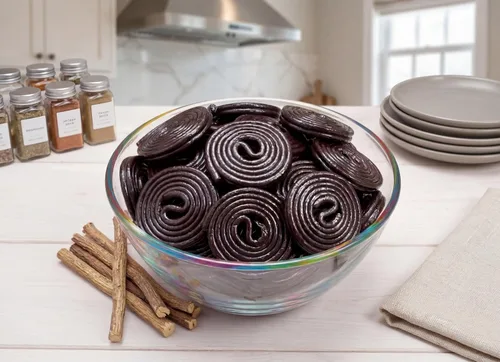 Vista 7 de Ruedas de regaliz negro caramelo 1 lb a granel suave masticable clásico