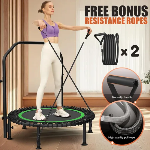 Vista 2 de ANCHEER Fitness Trampoline,40"/48" Bungee Rebounder with Adjustable Handle 450-550 LBS Capacity/Waterproof & UV-Resistant Materials Indoor &