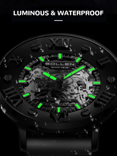 Vista 5 de SOLLEN Reloj automático esqueleto para hombre, reloj automático de esqueleto de doble cara para hombres