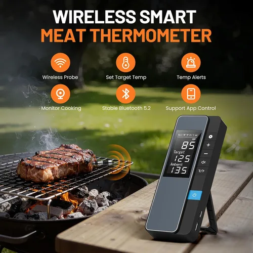 Vista 2 de Termómetro inteligente inalámbrico Bluetooth para carne, control de monitoreo en tiempo real, termómetro digital con aplicación inteligente, sonda