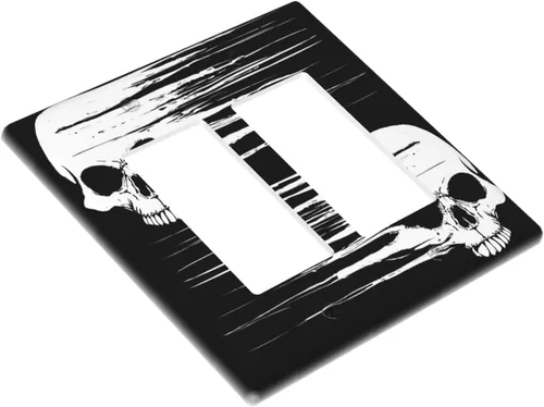 Vista 2 de Cubierta de placa de interruptor de luz doble basculante de esqueleto de calavera blanca y negra para decoración de pared para el hogar, dormitorio