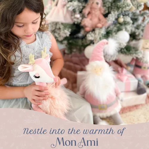 Vista 4 de MON AMI Freija The Pink Reindeer Plush – Juguete de reno rosa suave de 17 pulgadas con piel sintética y cuernos dorados Peluche navideño