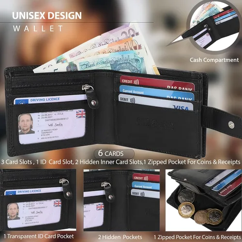 Vista 2 de STARHIDE Cartera de cuero real con cierre RFID para hombre, 1180 Negro