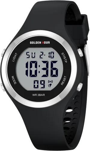 Vista 16 de GOLDEN HOUR Reloj deportivo impermeable para mujer con cronógrafo digital y correa de silicona