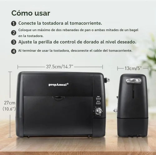 Vista 2 de Tostadora de ranura larga de 2 rebanadas con 6 ajustes de tostado, función de bagel/cancelar, ranuras extra anchas, bandeja extraíble para las Negro