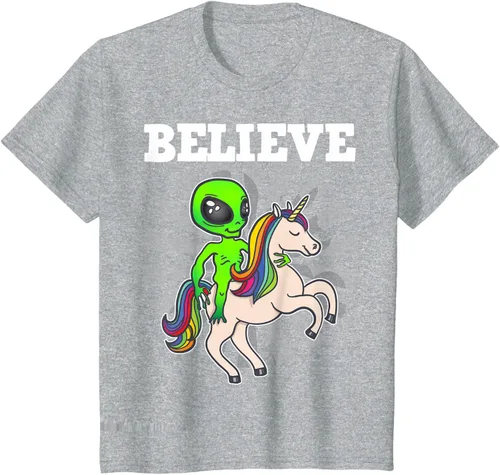 Vista 60 de Believe Space Alien Riding Unicorn - Camiseta de regalo divertida, Negro, S