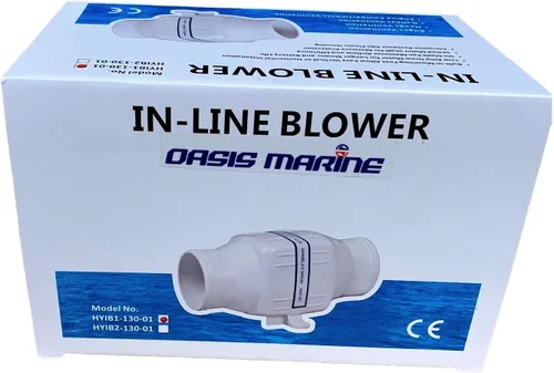 Vista 4 de Oasis Marine Soplador de aire eléctrico en línea para barco de sentina de 3 pulgadas y 12 V