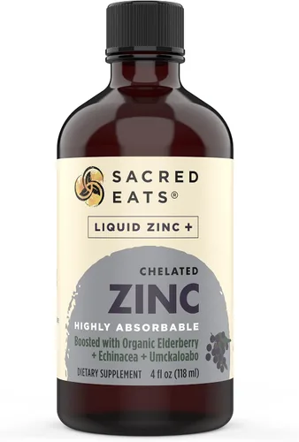 Vista 2 de Zinc líquido (quelato de glicinato) con saúco orgánico y equinácea (alto en quercetina) Suplemento inmunológico 4 en 1 para adultos y niños, gran