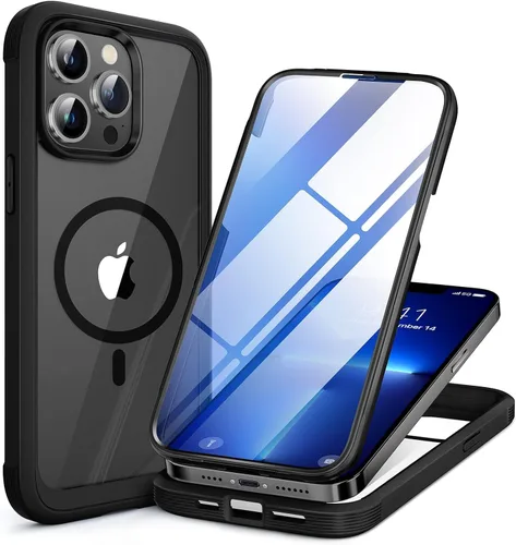 Vista 231 de Miracase - Funda magnética para iPhone 13 Pro Max de 6.7 pulgadas (compatible con MagSafe), transparente, completo, protector de pantalla de vidrio