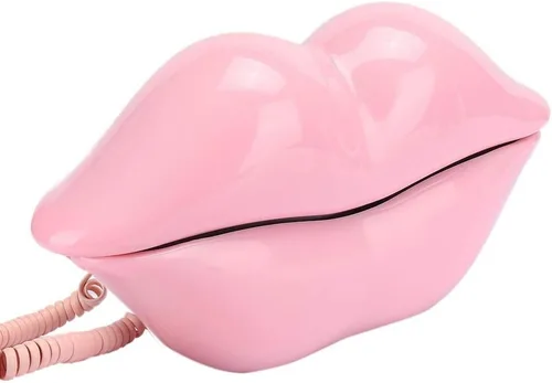 Vista 4 de Vikye Teléfono fijo, teléfono doméstico de estilo europeo, forma de labios rosados de moda, teléfono fijo de escritorio, teléfono creativo para uso