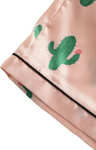 Vista 4 de SweatyRocks - Conjunto de pijama de satén de 2 piezas para mujer, ropa de dormir abotonada de manga corta