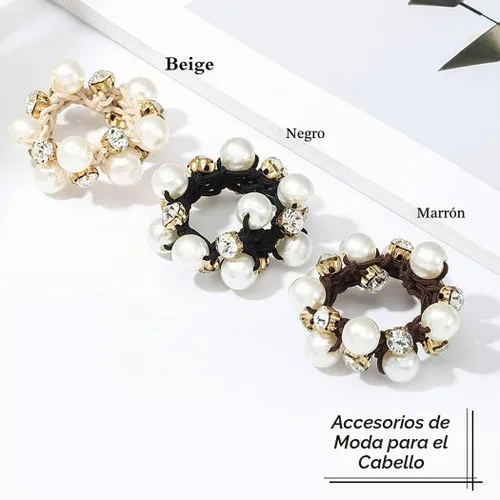 Vista 2 de Brinie Lazos para el cabello con perlas negras, coleteros elásticos de cristal para el cabello, accesorios para el cabello de perlas para mujeres