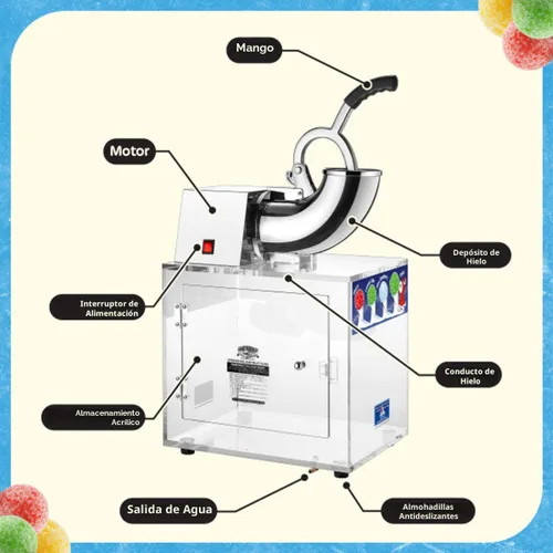 Vista 6 de Máquina de conos de nieve Polar Blast - Fabricante de hielo triturado acrílico, tritura hasta 500 libras de hielo por hora para fiestas, eventos