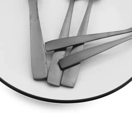 Vista 4 de JASHII - Juego de cubiertos con bandeja, 20 piezas de acero inoxidable cuadrado cubiertos servicio para 4, acabado mate, utensilios de alimentación