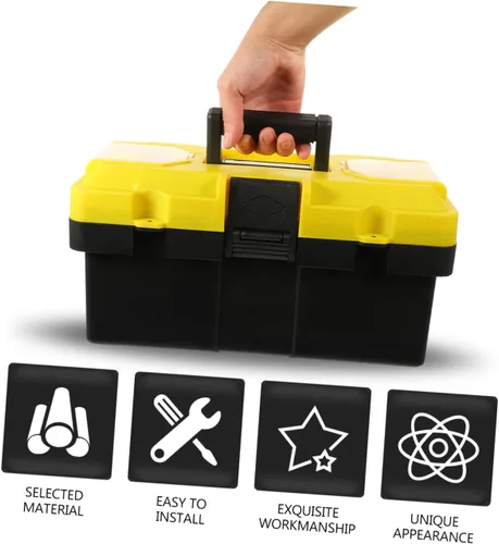 Vista 6 de Caja de herramientas apilable de plástico resistente con asa y candado, caja de transporte para electricista para almacenamiento de herramientas