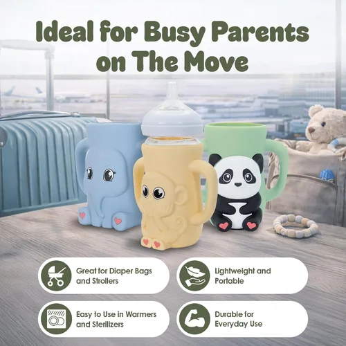 Vista 5 de Funda de silicona para botella de vidrio natural Philips Avent de 8 onzas Protector contra caídas + asas de fácil agarre Material seguro sin BPA