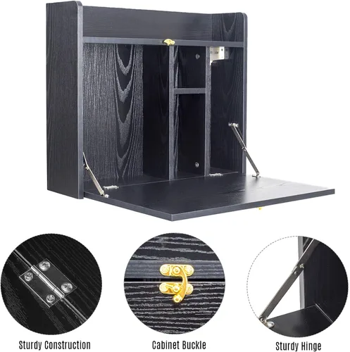 Vista 6 de YU YUSING Mesa montada en la pared, multifuncional, plegable, montado en la pared, escritorio para computadora portátil con compartimentos