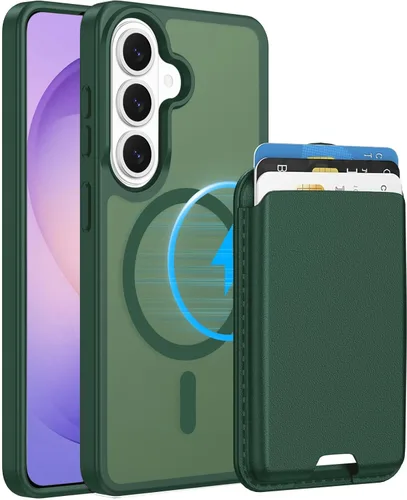 Vista 22 de Funda magnética para Samsung Galaxy S25 FE, transparente y negro con soporte para tarjetas de crédito desmontable, compatible con MagSafe, ajuste
