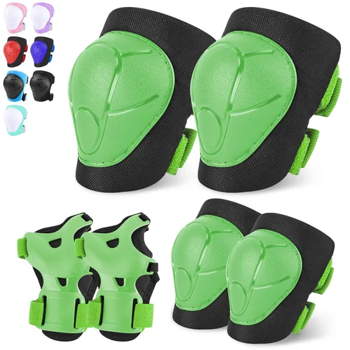 Vista 8 de FIODAY Rodilleras para niños, rodilleras y coderas, protectores de muñeca, juego de equipo de protección ajustable para niñas y niños, patinaje