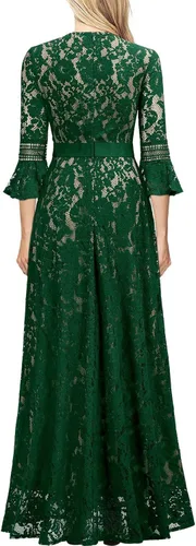 Vista 2 de MISSMAY - Vestido largo formal con mangas de campana, hecho totalmente en encaje, estilo vintage, para mujer