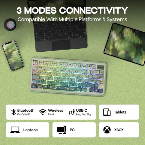 Vista 4 de KiiBoom Phantom81 Lite - Teclado mecánico con 75% de juntas, programable QMK y VIA, teclado inalámbrico para juegos de 3 modos, retroiluminación