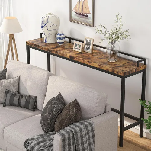 Vista 4 de Tribesigns Mesa de sofá extra larga de 70.9 pulgadas, mesa consola estrecha detrás del sofá, mesa de entrada industrial rústica para sala de estar