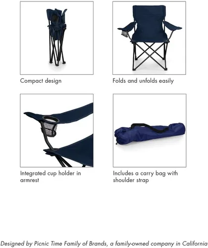 Vista 10 de PICNIC TIME NCAA PTZ - Silla de campamento, silla de picnic, silla de playa con bolsa de transporte (negro)