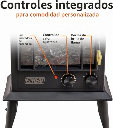Vista 4 de Calentador Eléctrico de Chimenea EZ-HEAT con Efecto de Llama, Termostato Ajustable, Configuración de Doble Calor y Protección contra
