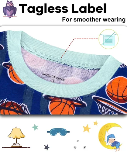 Vista 2 de DAUGHTER QUEEN Pijama para niños de 4 piezas, 100% algodón, talla 18 meses a 12 años