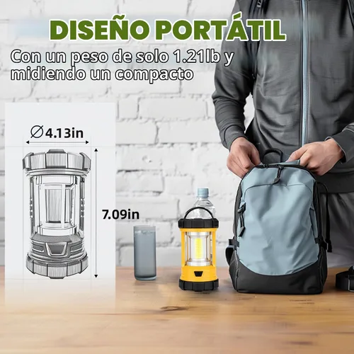 Vista 7 de Linterna de campamento de 3000 lúmenes, faroles LED para cortes de energía con cargador de teléfono de 4400 mAh, linterna recargable resistente a