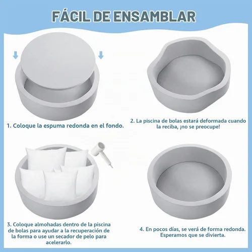 Vista 5 de Wilwolfer Piscina de bolas de espuma para bebés de Wilwolfer para niños pequeños: 47.2 x 13.8 pulgadas, piscina de bolas extra grande para niños