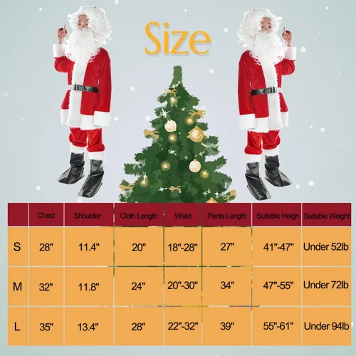 Vista 2 de Disfraz de Papá Noel para niños y niños, 9 piezas de franela de lujo